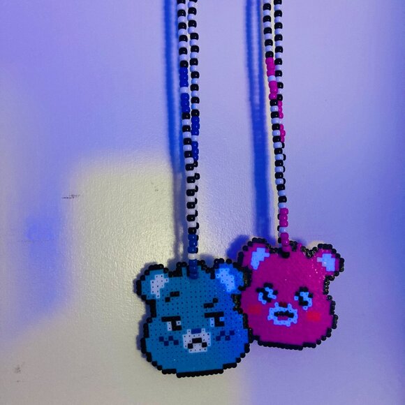 Pink Bear Rave Kandi Perler Necklace - Picture 3 of 4